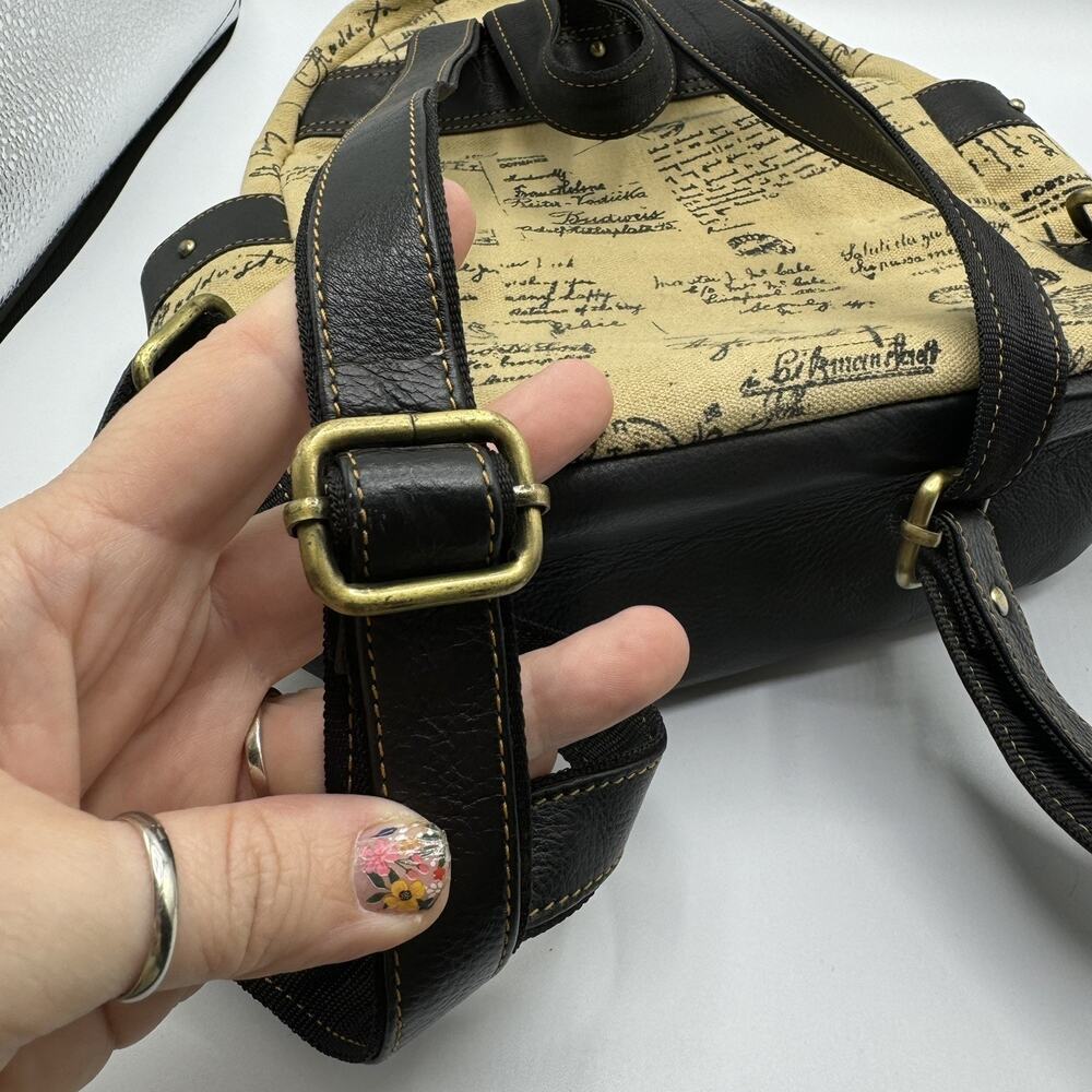Vaan & Co Travel Mini Backpack Leather Canvas Map Print - Picture 10 of 11